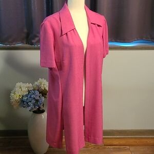 Studio 1 Deep Pink Collared Open Front Jacket - Size Large